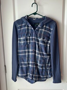 Marmot Navy Plaid Hooded Flannel Shirt Jacket. Small